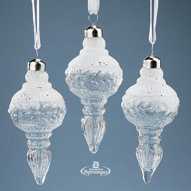 Набор стеклянных елочных игрушек Cesano Boscone 13 см, 3 шт, подвеска Winter Deco