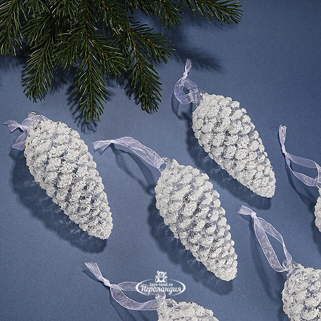 Набор стеклянных елочных игрушек Шишки Forcola 14 см, 6 шт, подвеска Winter Deco