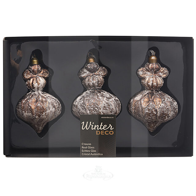 Набор стеклянных елочных игрушек Foliano-Redipulia 14 см, 3 шт, подвеска Winter Deco