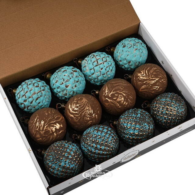 Елочные шары Azzurro depoca 8 см, 12 шт, стекло Winter Deco