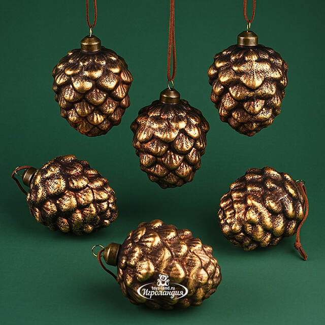 Набор стеклянных елочных игрушек Шишки - Bagnolo in Piano 10 см, 6 шт Winter Deco