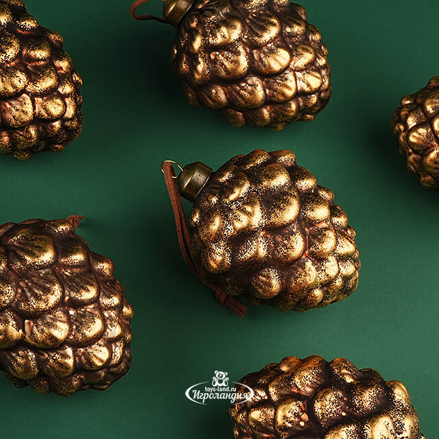 Набор стеклянных елочных игрушек Шишки - Bagnolo in Piano 10 см, 6 шт Winter Deco