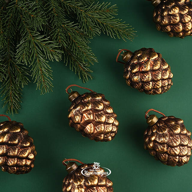 Набор стеклянных елочных игрушек Шишки - Bagnolo in Piano 10 см, 6 шт Winter Deco