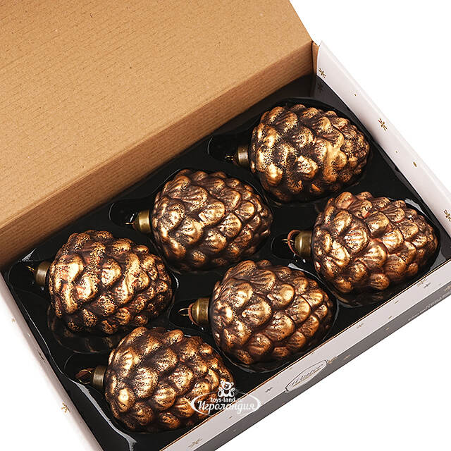 Набор стеклянных елочных игрушек Шишки - Bagnolo in Piano 10 см, 6 шт Winter Deco