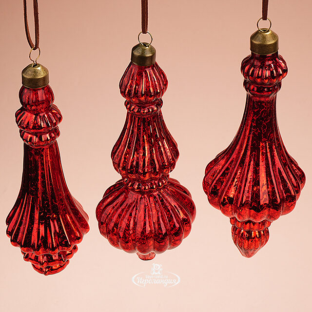 Набор стеклянных елочных игрушек Balangero 18 см красные, 3 шт, подвеска Winter Deco