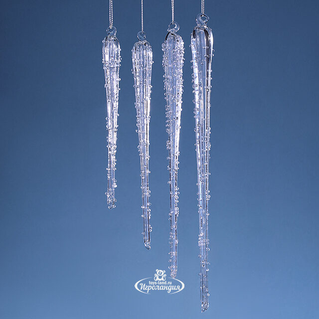 Набор стеклянных елочных игрушек Сосульки La Morra 29 см, 4 шт, подвеска Winter Deco