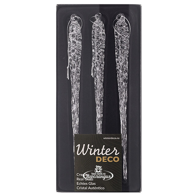 Набор стеклянных елочных игрушек Сосульки Lavello 22 см, 3 шт, подвеска Winter Deco