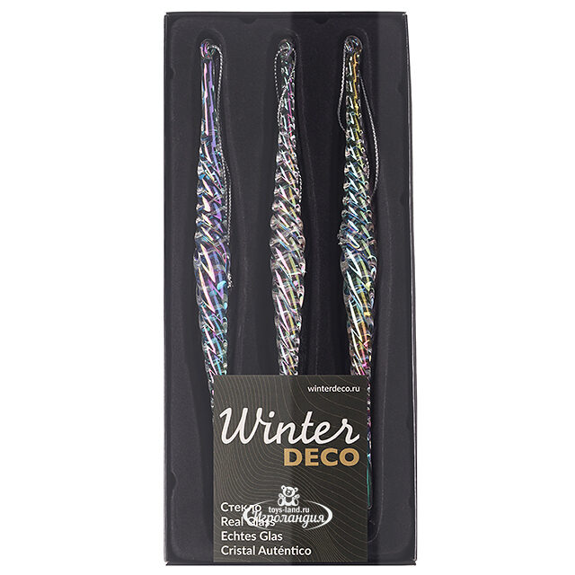 Набор стеклянных елочных игрушек Сосульки Lainate 23 см, 3 шт, подвеска Winter Deco