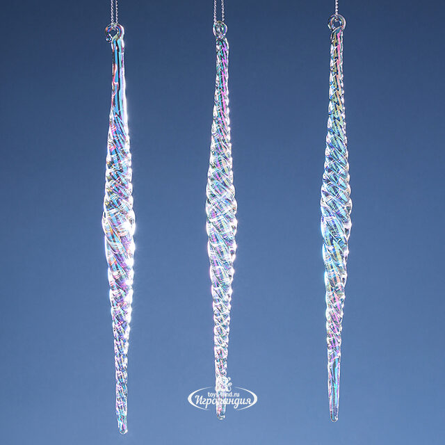 Набор стеклянных елочных игрушек Сосульки Lainate 23 см, 3 шт, подвеска Winter Deco