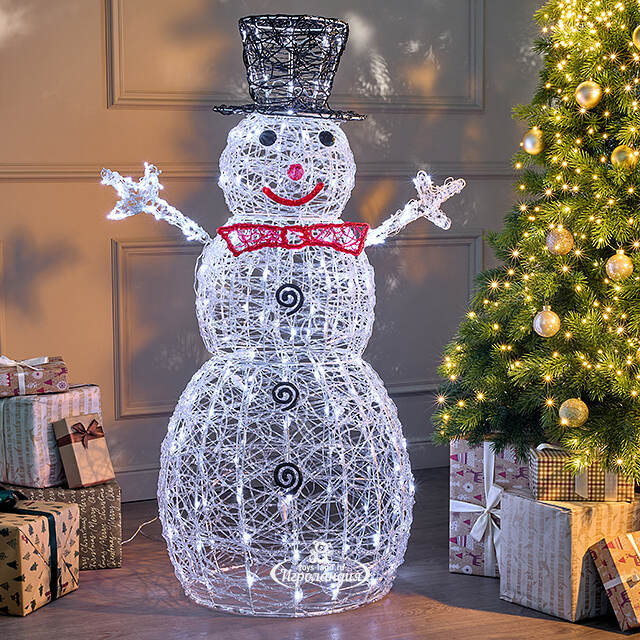 Светодиодная фигура Снеговик в черной шляпе 120 см, 240 холодных белых LED ламп, IP44 Winter Deco