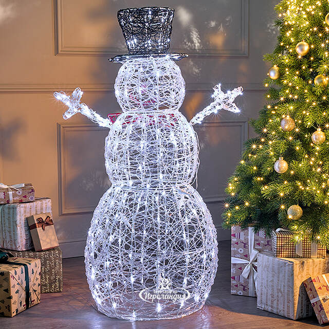 Светодиодная фигура Снеговик в черной шляпе 120 см, 240 холодных белых LED ламп, IP44 Winter Deco
