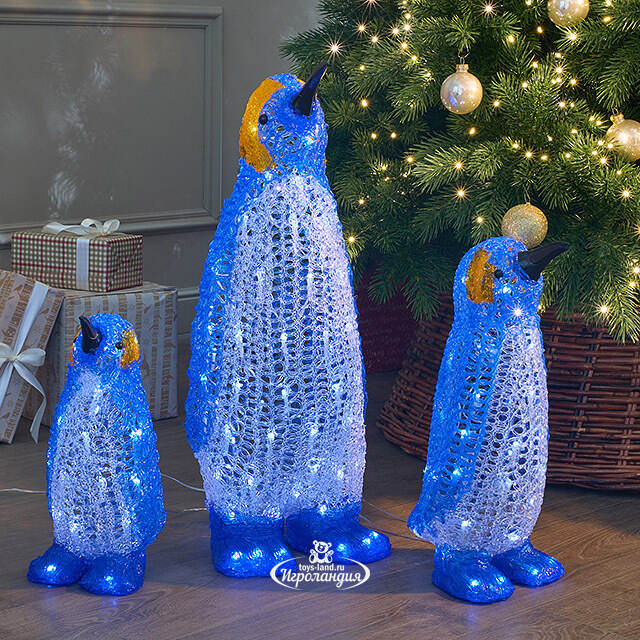 Набор светодиодных фигур Семейство Императорских Пингвинов 34-64 см, 144  холодных белых LED ламп, IP44 Winter Deco