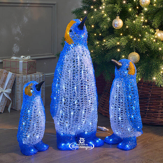Набор светодиодных фигур Семейство Императорских Пингвинов 34-64 см, 144  холодных белых LED ламп, IP44 Winter Deco