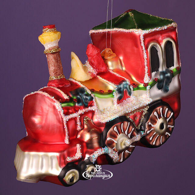 Стеклянная елочная игрушка Новогодний Паровозик 12 см, подвеска Winter Deco