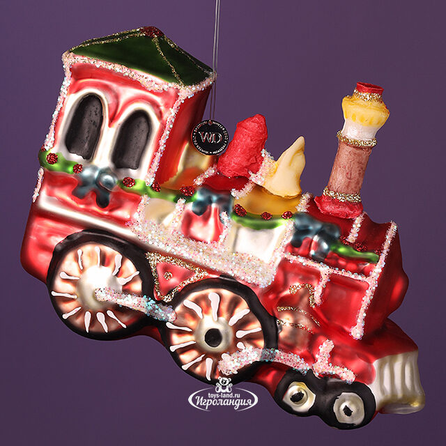 Стеклянная елочная игрушка Новогодний Паровозик 12 см, подвеска Winter Deco
