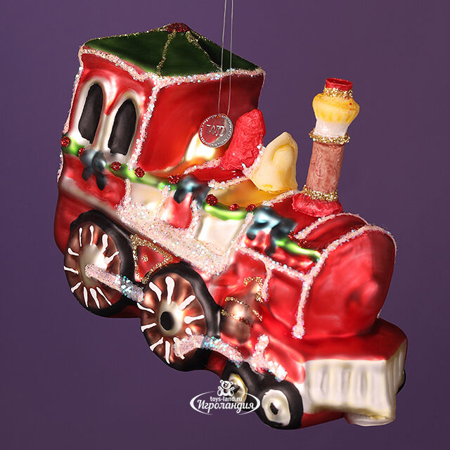 Стеклянная елочная игрушка Новогодний Паровозик 12 см, подвеска Winter Deco