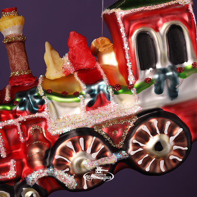 Стеклянная елочная игрушка Новогодний Паровозик 12 см, подвеска Winter Deco