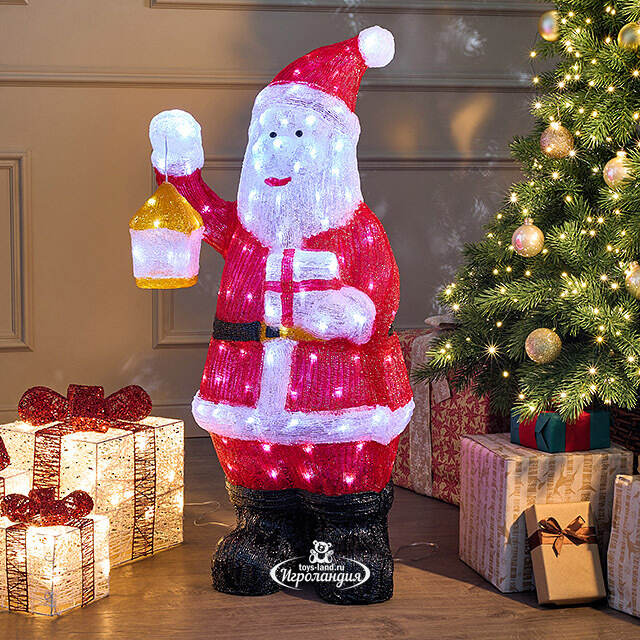 Светодиодная фигура Санта Клаус с фонарем 95 см, 160 холодных белых LED ламп, акрил, IP44 Winter Deco