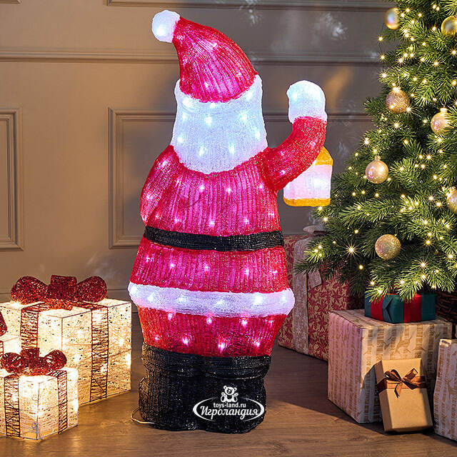 Светодиодная фигура Санта Клаус с фонарем 95 см, 160 холодных белых LED ламп, акрил, IP44 Winter Deco