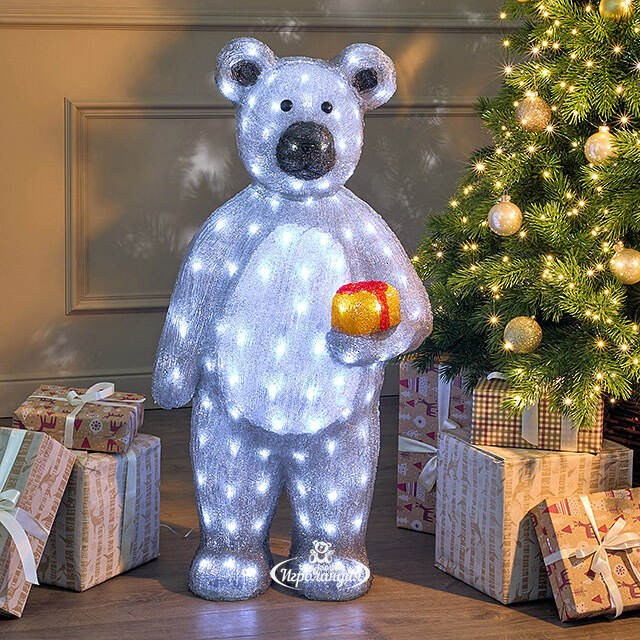 Светодиодная фигура Медведь с подарочком 90 см, 160 белых LED ламп, акрил, IP44 Winter Deco