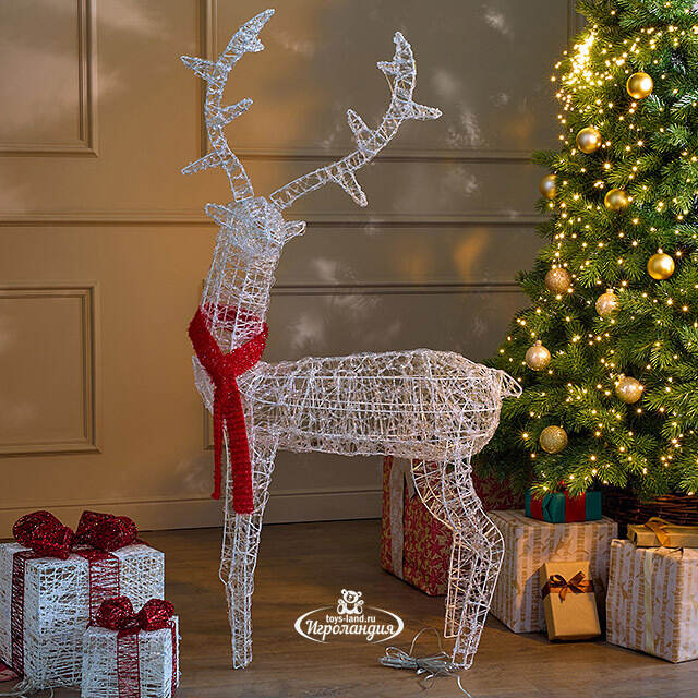 Светодиодный Олень - Sciarpa Rossa 130 см, 160 холодных белых LED ламп, акрил, IP44 Winter Deco
