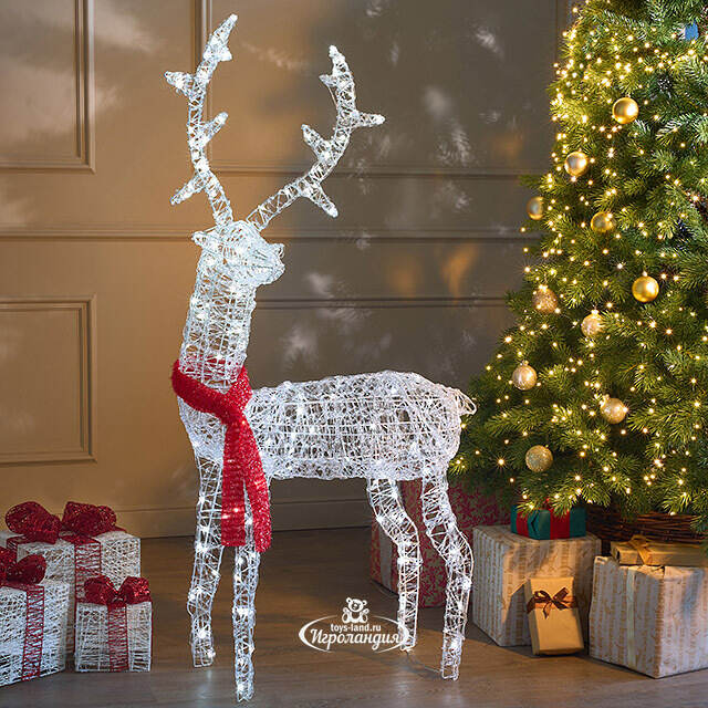 Светодиодный Олень - Sciarpa Rossa 130 см, 160 холодных белых LED ламп, акрил, IP44 Winter Deco