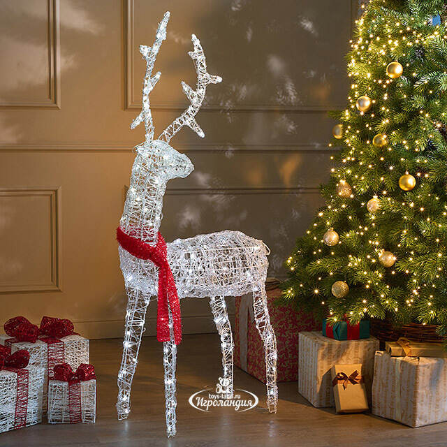 Светодиодный Олень - Sciarpa Rossa 130 см, 160 холодных белых LED ламп, акрил, IP44 Winter Deco