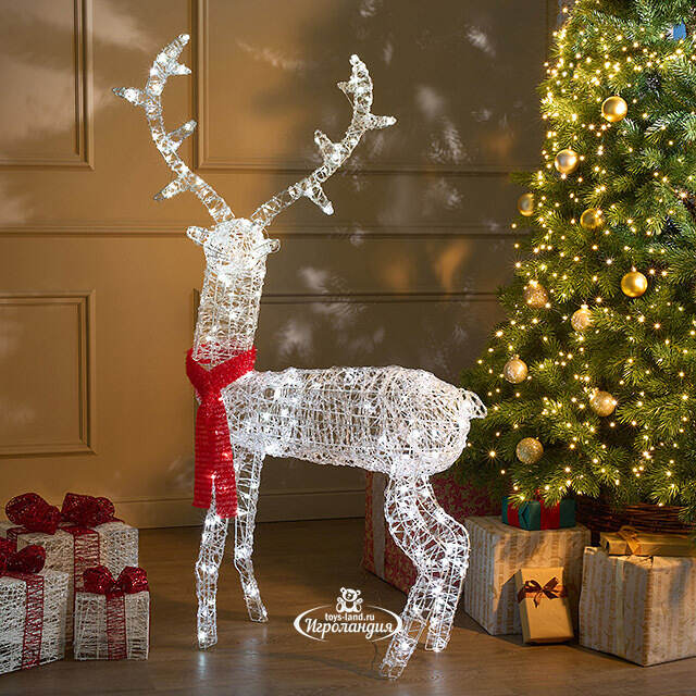 Светодиодный Олень - Sciarpa Rossa 130 см, 160 холодных белых LED ламп, акрил, IP44 Winter Deco