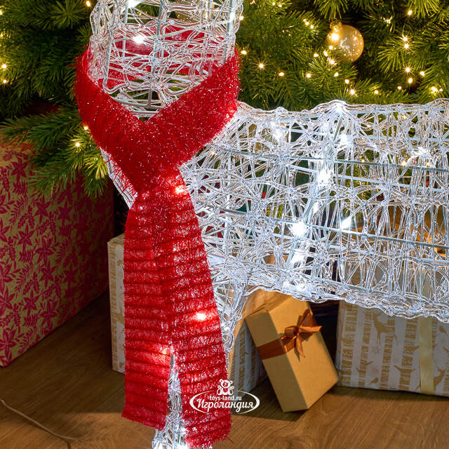 Светодиодный Олень - Sciarpa Rossa 130 см, 160 холодных белых LED ламп, акрил, IP44 Winter Deco