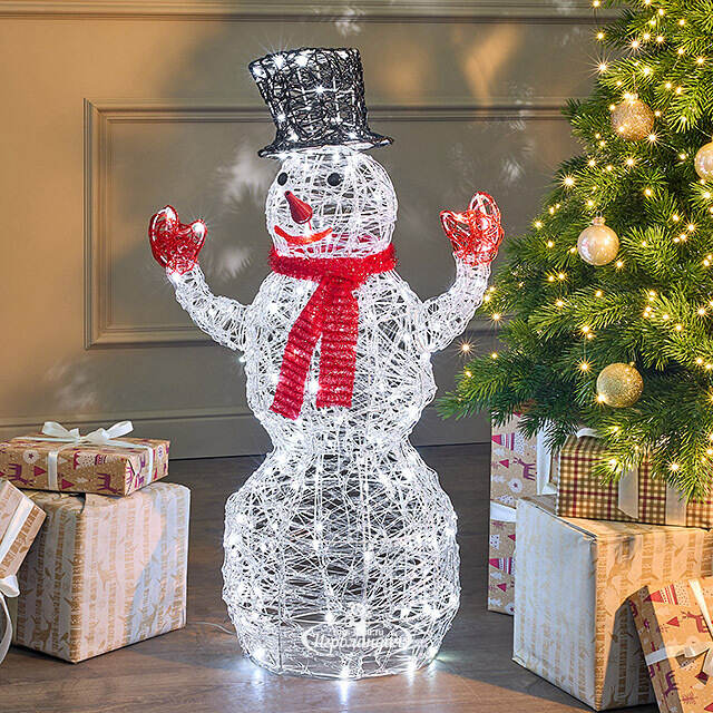 Светодиодная фигура Снеговик - Sciarpa Rossa 85 см, 160 холодных белых LED ламп, акрил, IP44 Winter Deco
