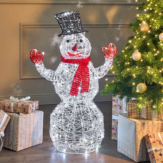 Светодиодная фигура Снеговик - Sciarpa Rossa 85 см, 160 холодных белых LED ламп, акрил, IP44 Winter Deco