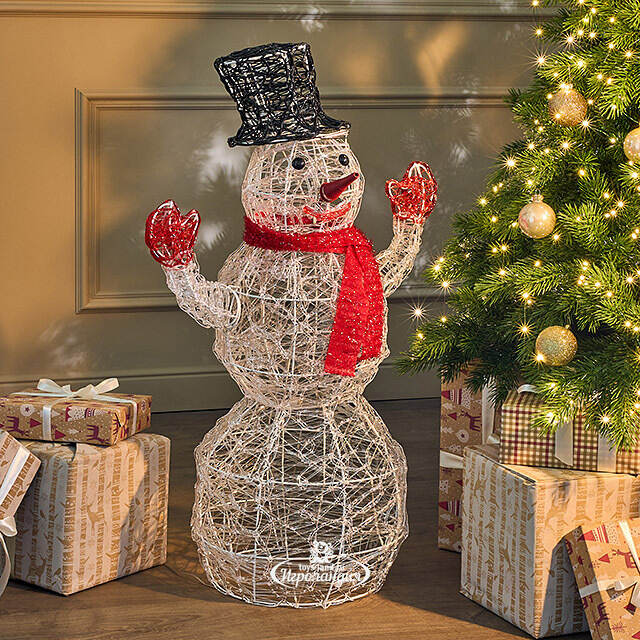 Светодиодная фигура Снеговик - Sciarpa Rossa 85 см, 160 холодных белых LED ламп, акрил, IP44 Winter Deco