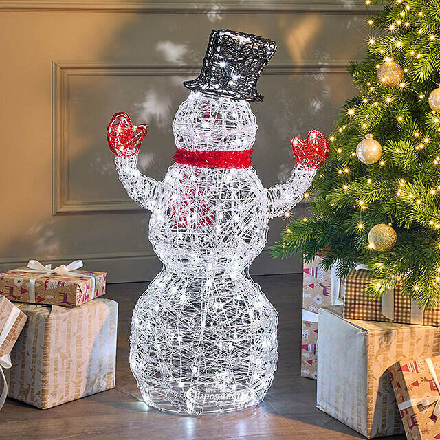 Светодиодная фигура Снеговик - Sciarpa Rossa 85 см, 160 холодных белых LED ламп, акрил, IP44 Winter Deco