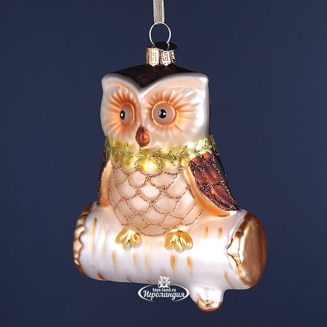 Стеклянная елочная игрушка Сова на Березовой Ветке 12 см, подвеска Winter Deco