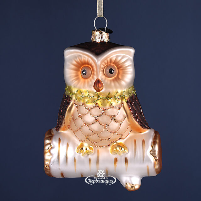 Стеклянная елочная игрушка Сова на Березовой Ветке 12 см, подвеска Winter Deco