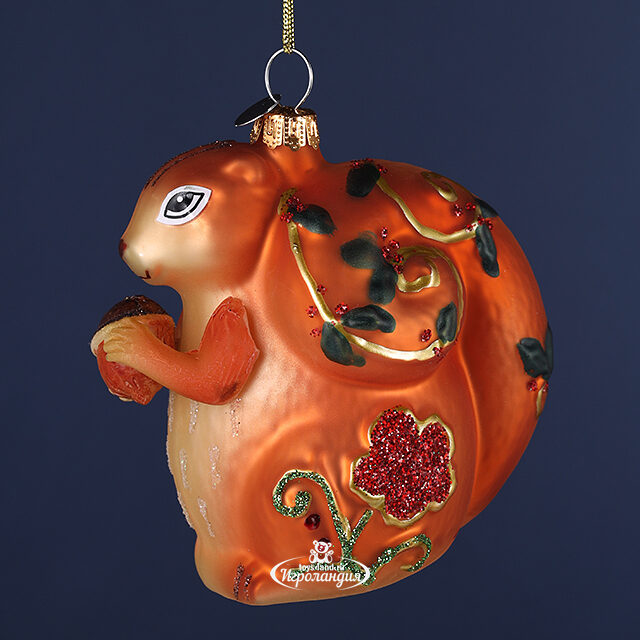Стеклянная елочная игрушка Белочка с Орешком 9 см, подвеска Winter Deco