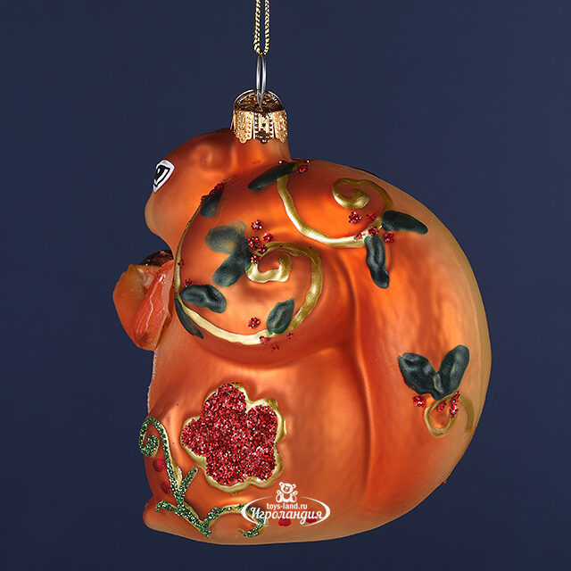Стеклянная елочная игрушка Белочка с Орешком 9 см, подвеска Winter Deco