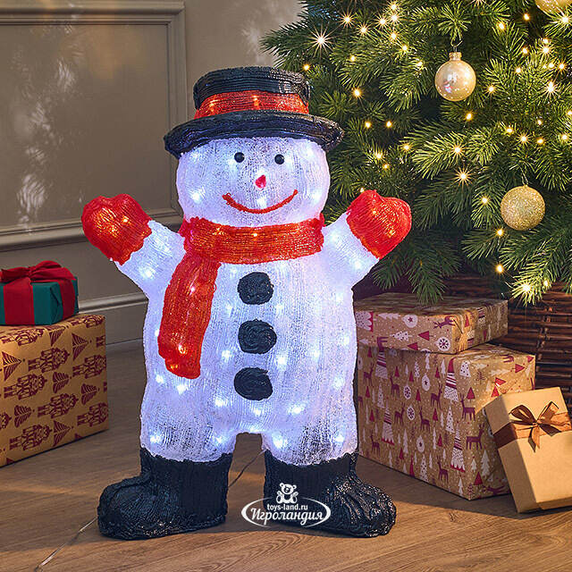 Светодиодная фигура Снеговичок Весельчак 63 см, 80 холодных белых LED ламп, акрил, IP44 Winter Deco