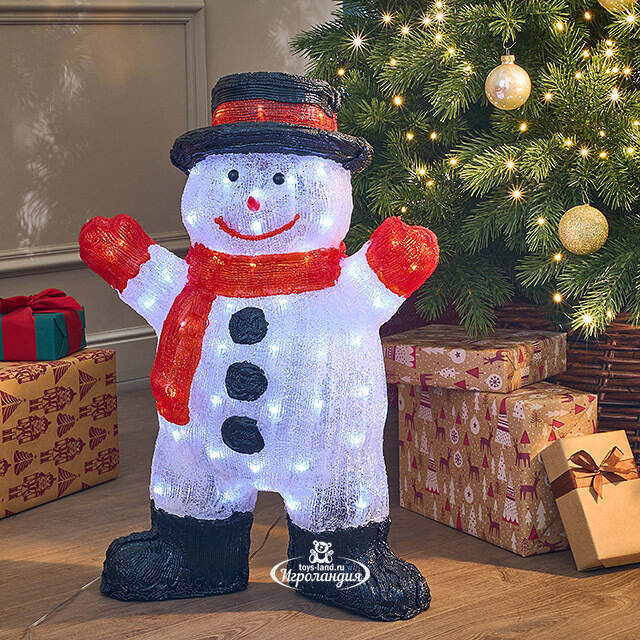 Светодиодная фигура Снеговичок Весельчак 63 см, 80 холодных белых LED ламп, акрил, IP44 Winter Deco