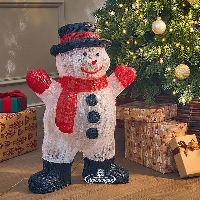 Светодиодная фигура Снеговичок Весельчак 63 см, 80 холодных белых LED ламп, акрил, IP44 Winter Deco