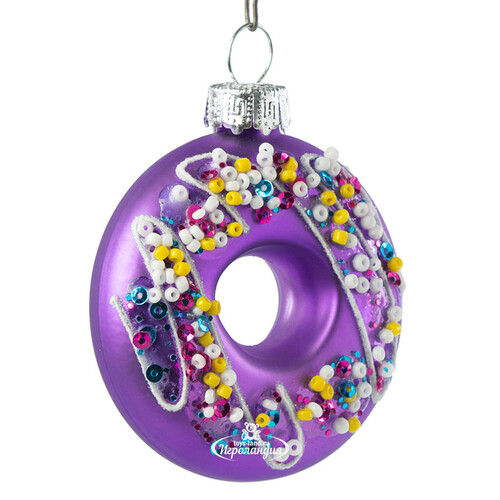 Стеклянная елочная игрушка Lavender Donut 7 см, подвеска Winter Deco