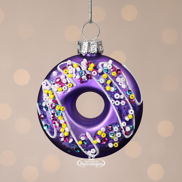 Стеклянная елочная игрушка Lavender Donut 7 см, подвеска Winter Deco