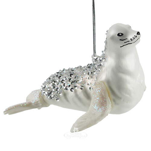 Стеклянная елочная игрушка Морской Лев Хьюго 15 см, подвеска Winter Deco