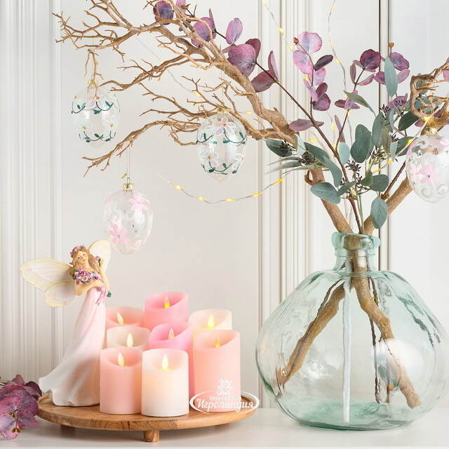 Светодиодная свеча с имитацией пламени 18 см, розовая восковая, батарейка Peha