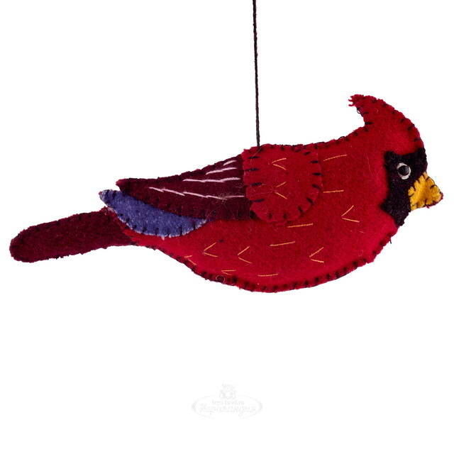 Елочное украшение из фетра Рождественский Кардинал 12 см, подвеска ShiShi