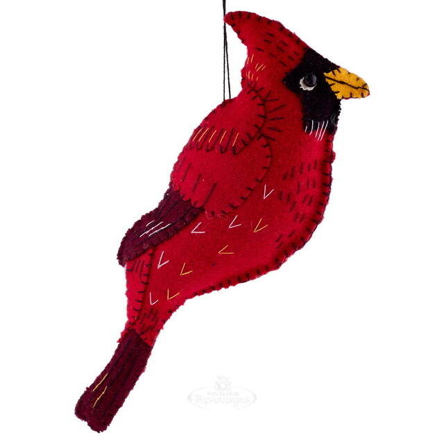 Елочное украшение из фетра Птица Кардинал 16 см, подвеска ShiShi