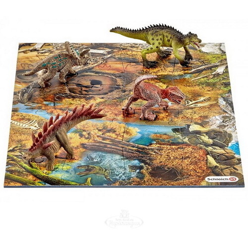 Игровой набор с пазлом Динозавры: Заводь с фигурками динозавров Schleich