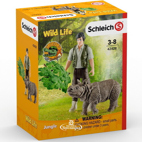 Игровой набор Рейнджер и детеныш индийского носорога Schleich