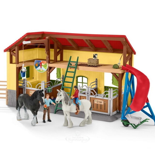 Игровой набор Конюшня с наездницей, лошадьми и аксессуарами Schleich