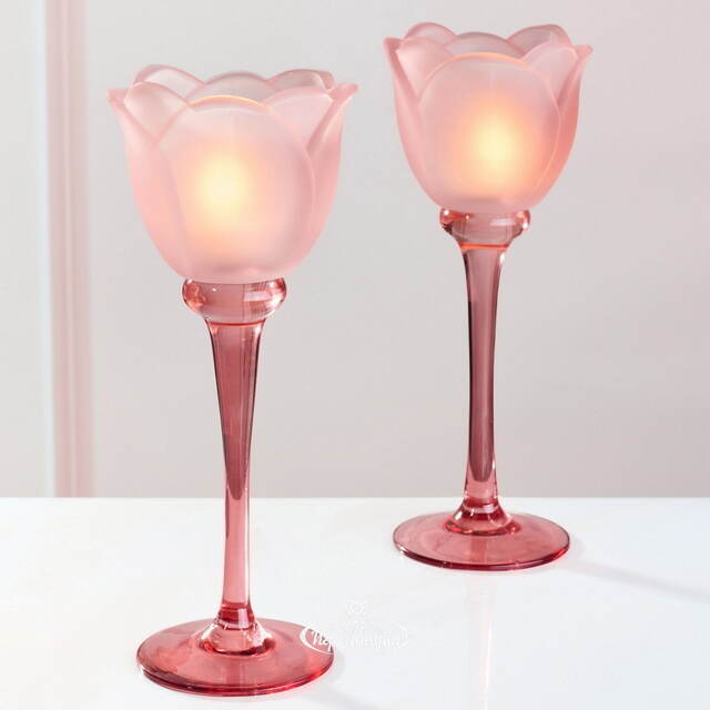 Стеклянный подсвечник-бокал Тюльпан 22 см коралловый EDG